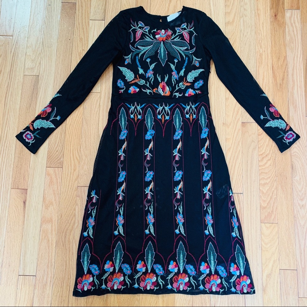 Alex Vinash Black Floral Embroidered Mesh Dress